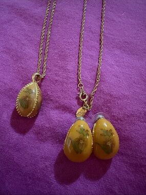 Joan Rivers Vintage Yellow Enamel Flower Egg Pendant Necklace and Earrings Set